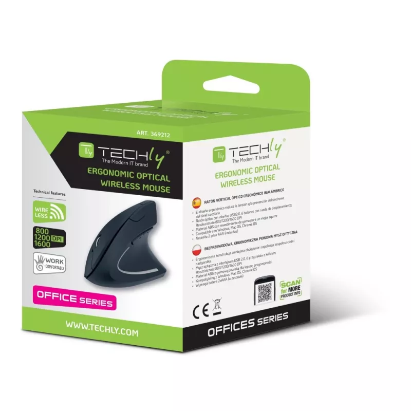 Techly IM 1200-VM-B mouse medicale per destrimani RF wireless ottico 1600 DPI