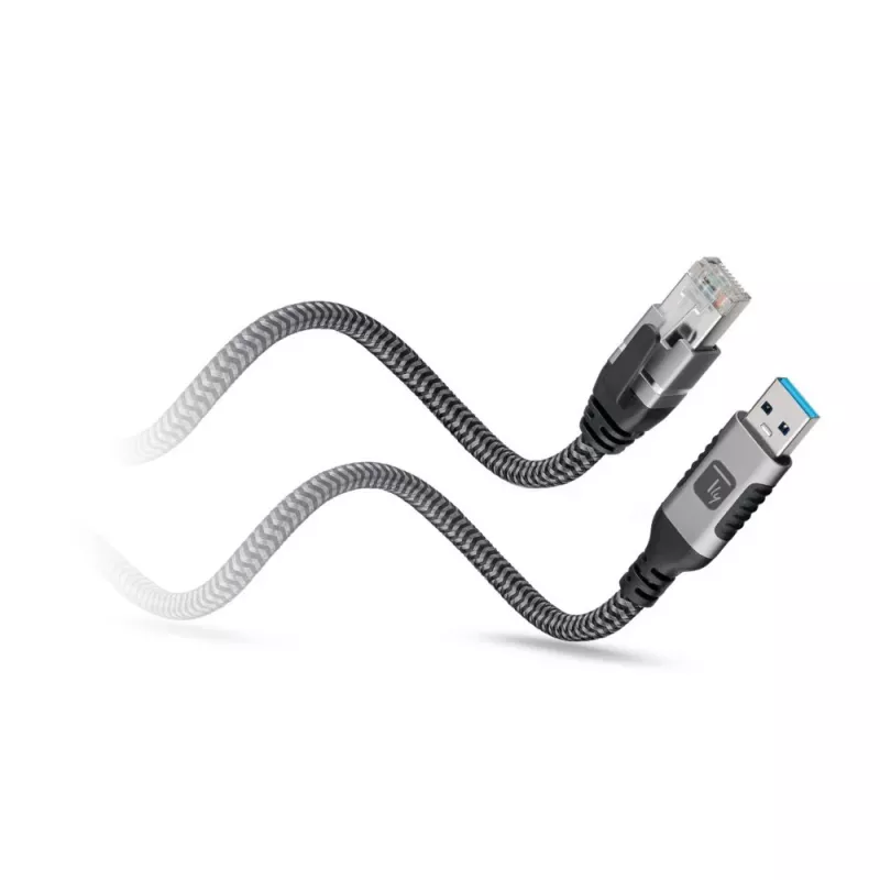 Techly ICOC-U3A-RJ45-020 Cavo adattatore da USB 3.0 Type-A a Gigabit Ethernet, 2 m, nero/argento