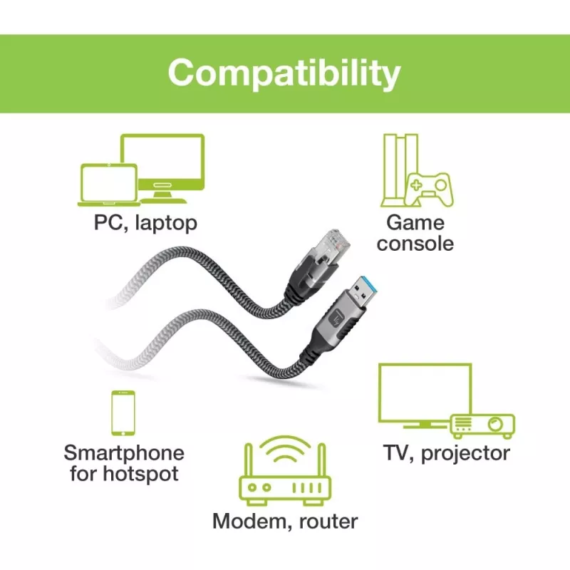 Techly ICOC-U3A-RJ45-020 Cavo adattatore da USB 3.0 Type-A a Gigabit Ethernet, 2 m, nero/argento