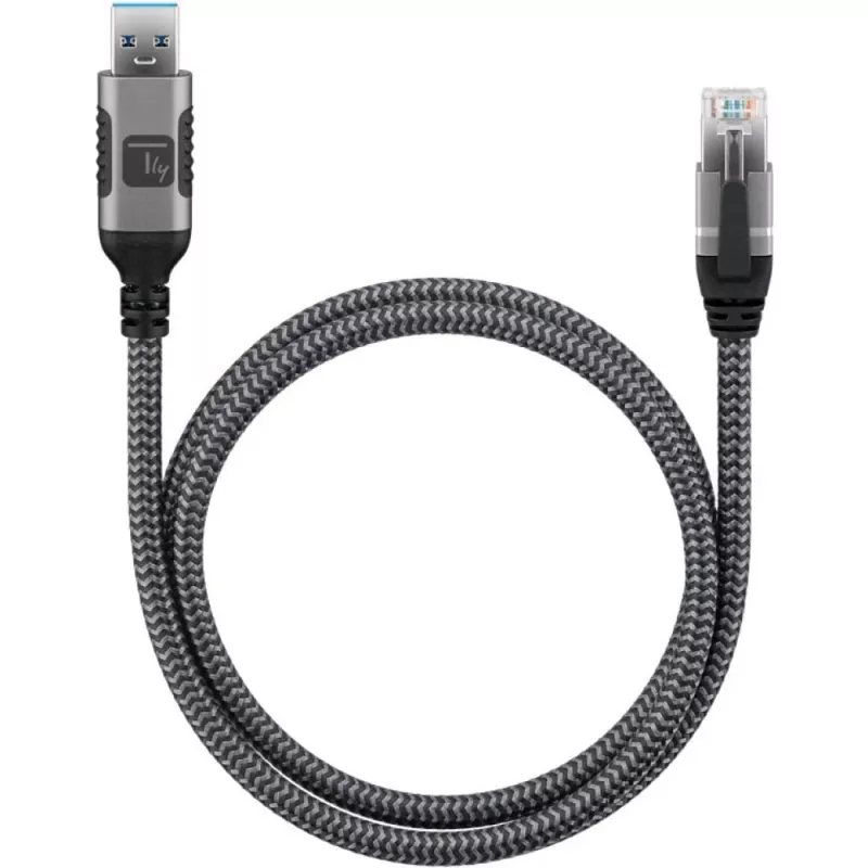 Techly ICOC-U3A-RJ45-075 Cavo adattatore da USB 3.0 Type-A a Gigabit Ethernet, 7,5 m, nero/argento