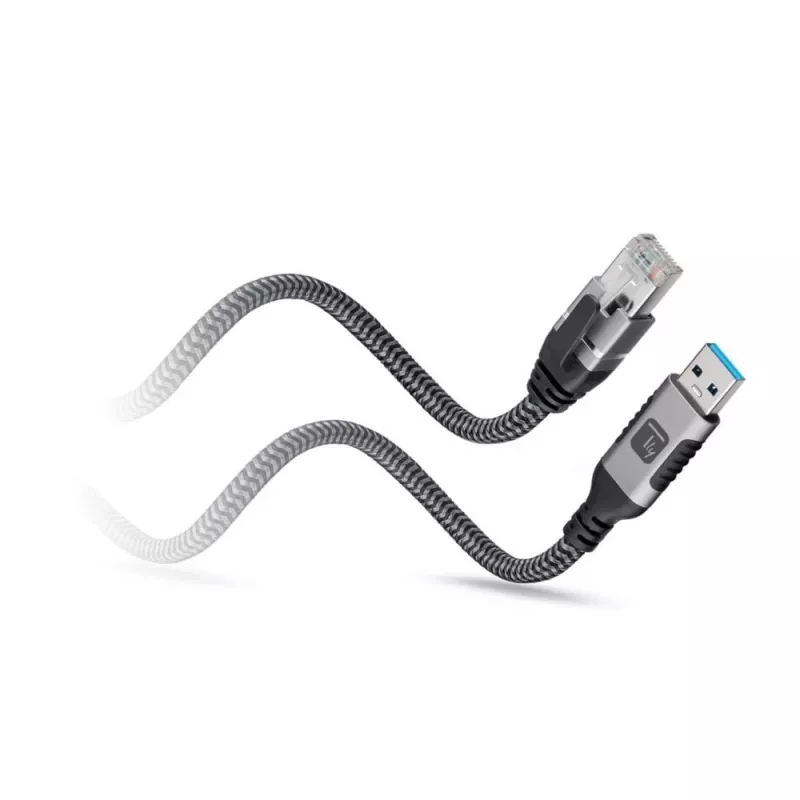 Techly ICOC-U3A-RJ45-075 Cavo adattatore da USB 3.0 Type-A a Gigabit Ethernet, 7,5 m, nero/argento