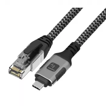 Techly ICOC-U3C-RJ45-050 Cavo adattatore da USB 3.2 Type-C a Gigabit Ethernet, 5 m, nero/argento