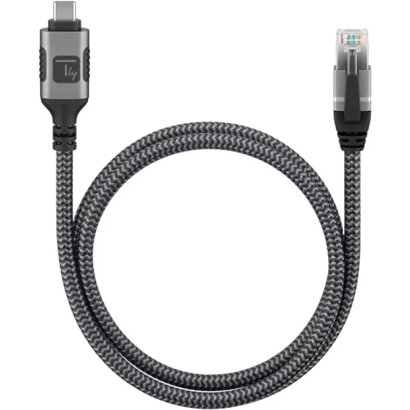 Techly ICOC-U3C-RJ45-050 Cavo adattatore da USB 3.2 Type-C a Gigabit Ethernet, 5 m, nero/argento