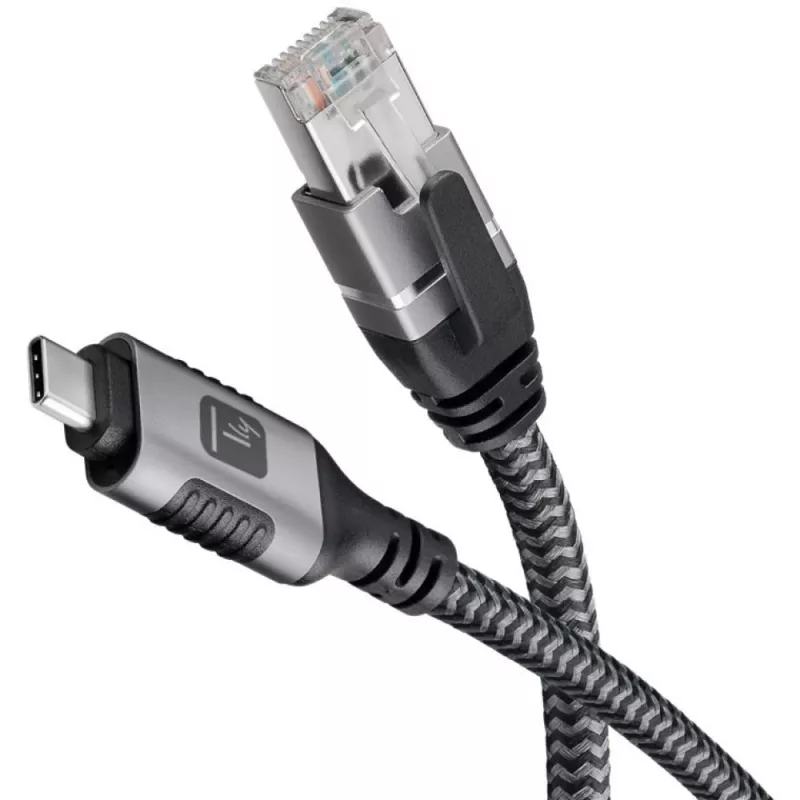 Techly ICOC-U3C-RJ45-050 Cavo adattatore da USB 3.2 Type-C a Gigabit Ethernet, 5 m, nero/argento