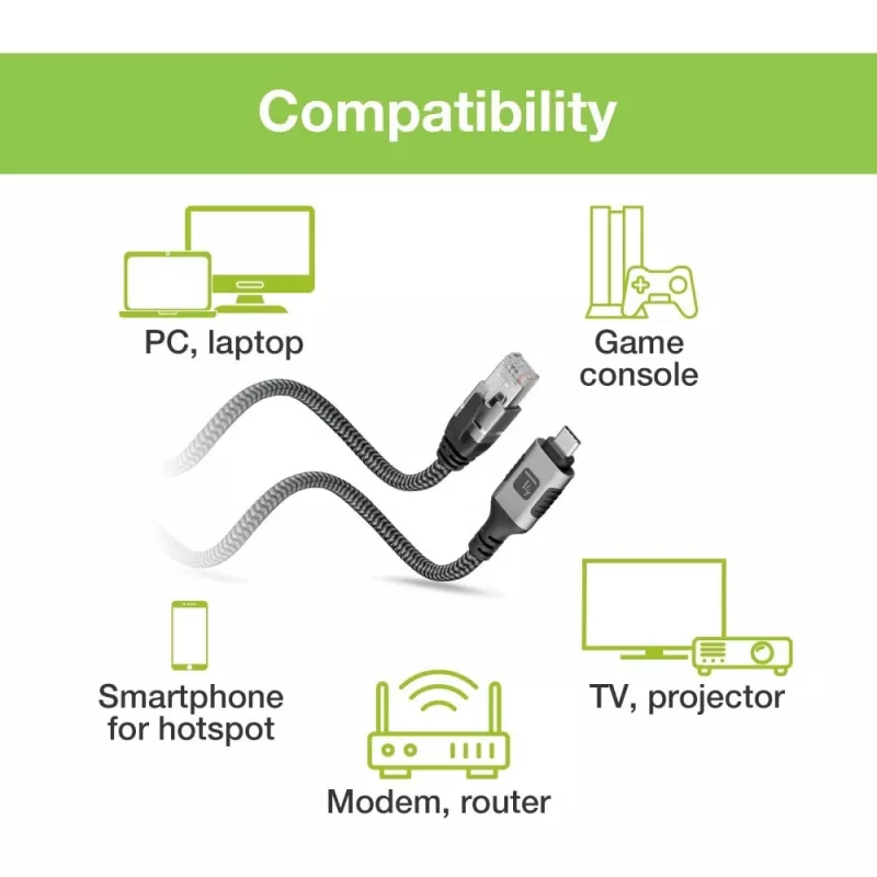 Techly ICOC-U3C-RJ45-050 Cavo adattatore da USB 3.2 Type-C a Gigabit Ethernet, 5 m, nero/argento