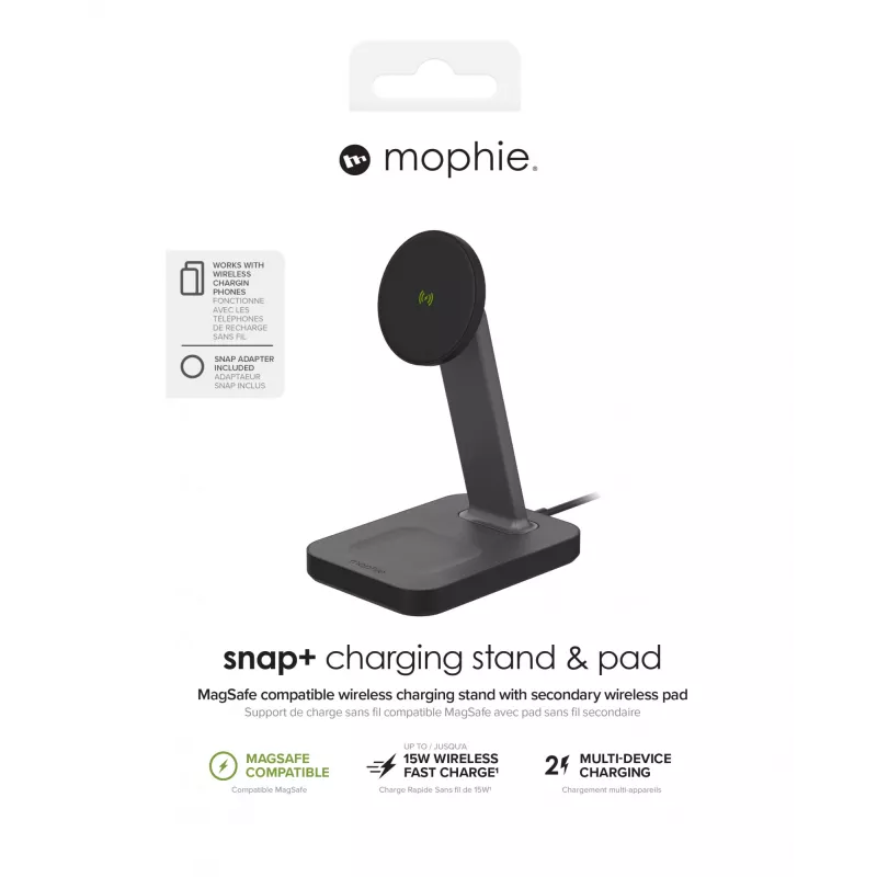 mophie UNV WRLS-snap+ stand & pad-nero-ROC-EU, interno, AC, ricarica wireless, nero