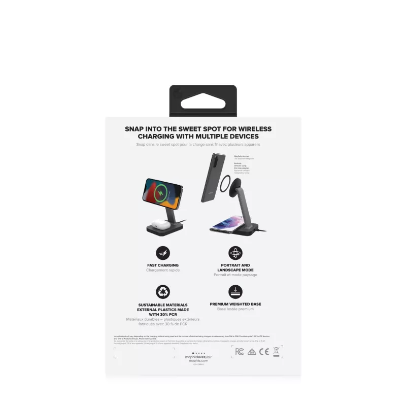 mophie UNV WRLS-snap+ stand & pad-nero-ROC-EU, interno, AC, ricarica wireless, nero