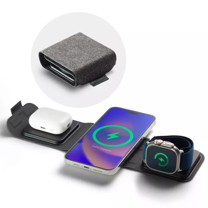 mophie caricabatterie da viaggio 3-in-1 compatibile MagSafe (2023), interno, USB, ricarica wireless, nero