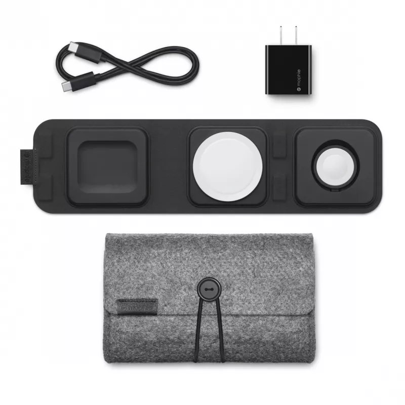 mophie caricabatterie da viaggio 3-in-1 compatibile MagSafe (2023), interno, USB, ricarica wireless, nero