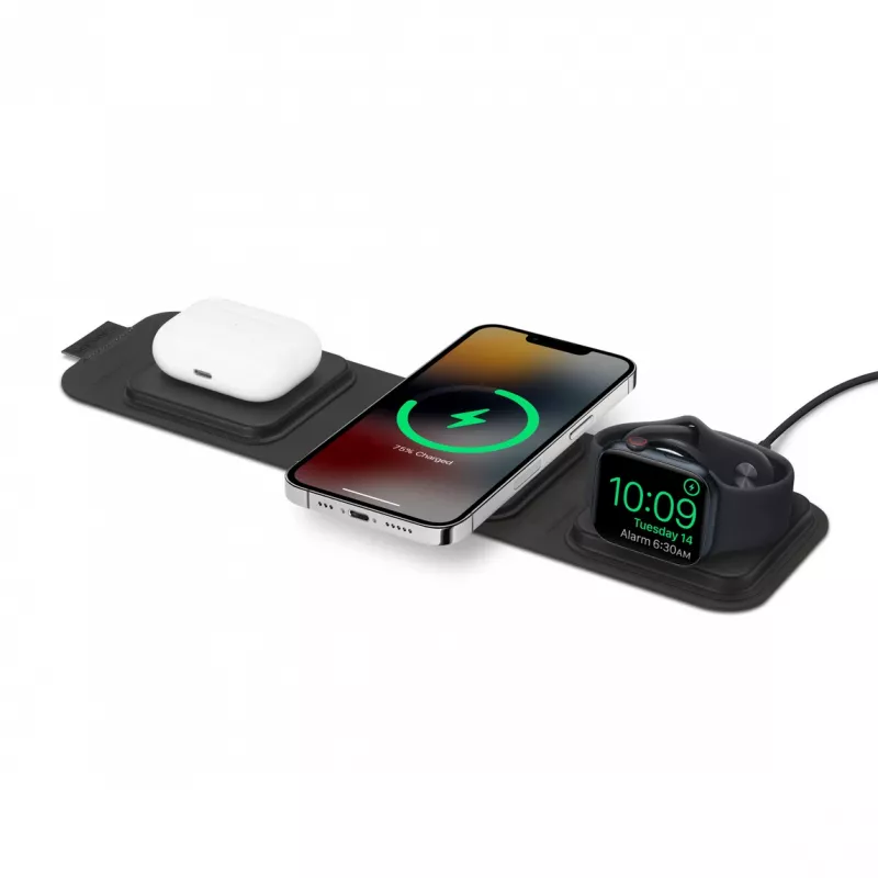 mophie caricabatterie da viaggio 3-in-1 compatibile MagSafe (2023), interno, USB, ricarica wireless, nero