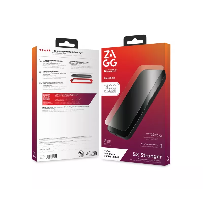 InvisibleShield Glass Elite Apple iPhone 16 Pro Max protezione schermo, Apple, iPhone 16 Pro Max, antibatterica, antishock, antigraffio, infrangibile, trasparente, 1 pezzo