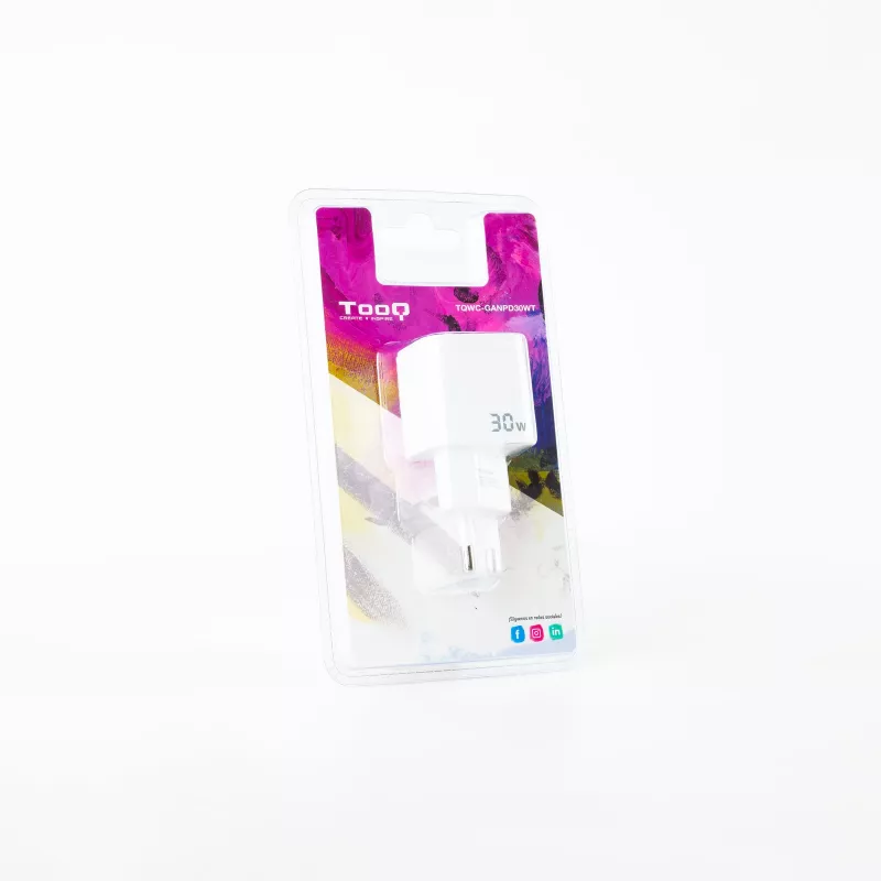 TooQ GAN USB-C/PD caricatore da parete 30W, bianco, interno, AC, bianco