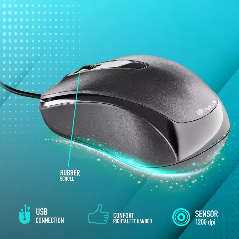 NGS EASY DELTA mouse office ambidestro USB Type-A ottico 1200 DPI