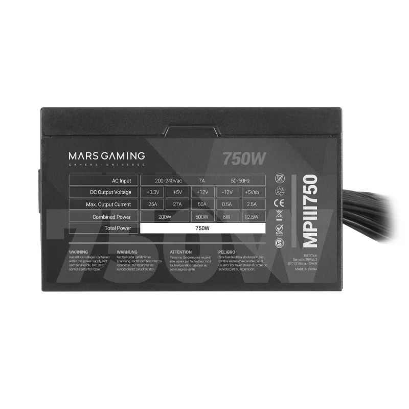 Mars Gaming MPIII750 alimentatore PC 750W ATX 85 % efficienza 5 anni di garanzia