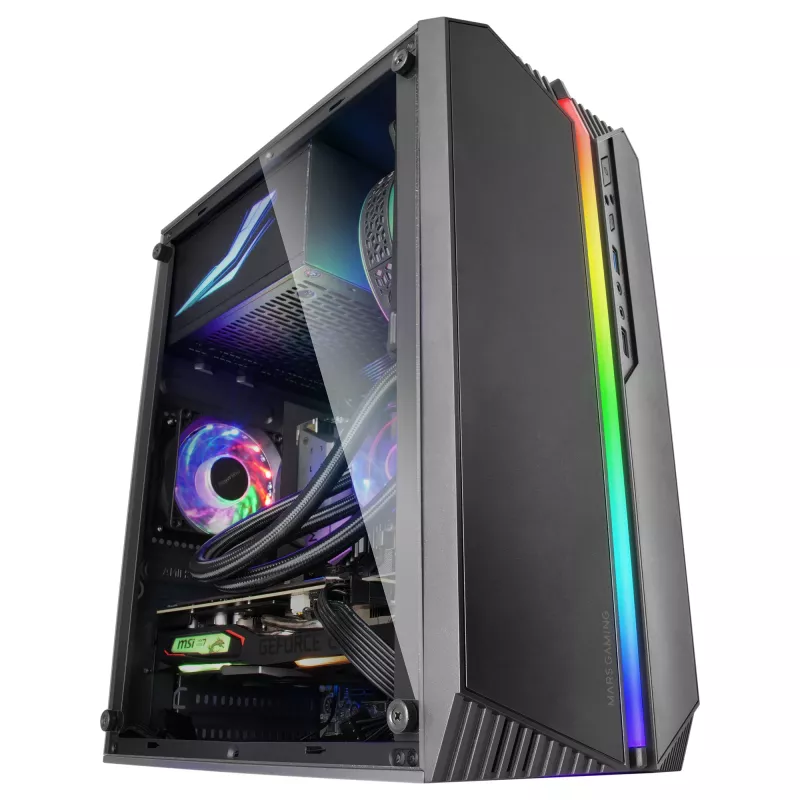 Mars Gaming MC-S1 nero case gaming PC micro-ATX compatto illuminazione ARGB 12 modalità ventola FRGB finestra laterale completa