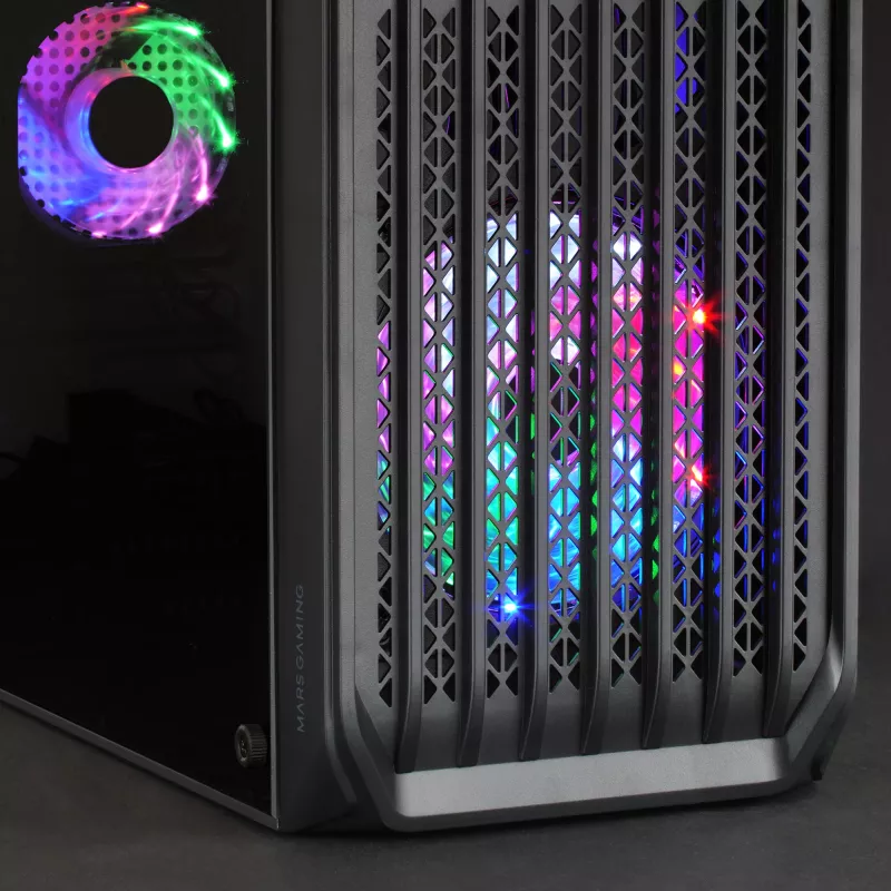Mars Gaming MC-S2 Case per PC Gaming Micro-ATX compatto nero 2 ventole FRGB arcobaleno con griglia frontale e finestra laterale continua