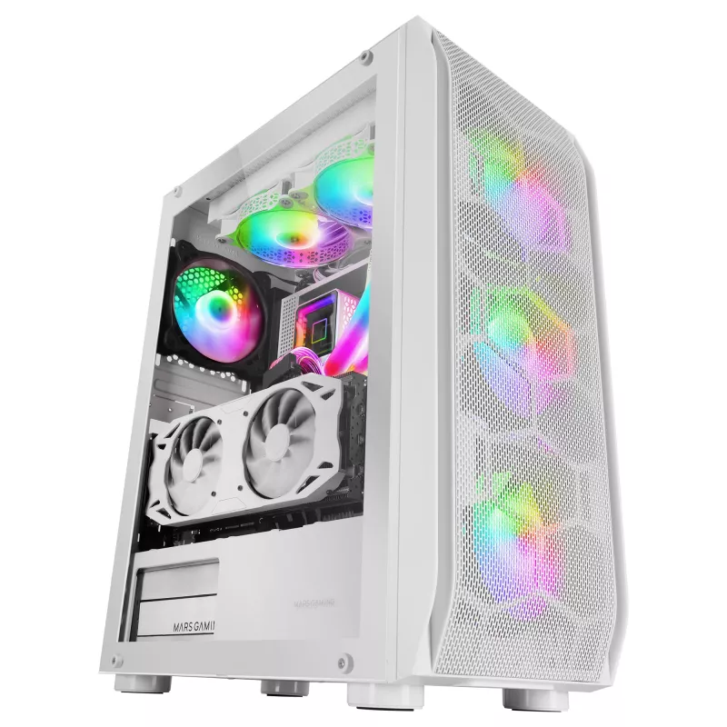 Mars Gaming MC-KX White case da gaming premium E-ATX sistema CPU FREEZER 5 ventole ARGB ultra-silenziose unità di controllo ARGB e unità di controllo RF frontale in mesh
