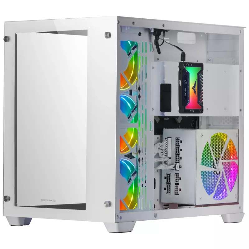 Mars Gaming MCV3 White case da gaming XXL personalizzato E-ATX finestra in vetro temperato anteriore e laterale struttura modulare a doppia camera