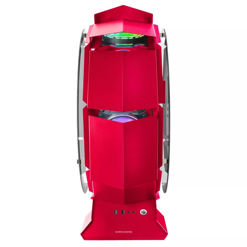 Mars Gaming MCORB Case per PC Gaming Micro-ATX XL rosso design rotondo personalizzato doppio vetro temperato