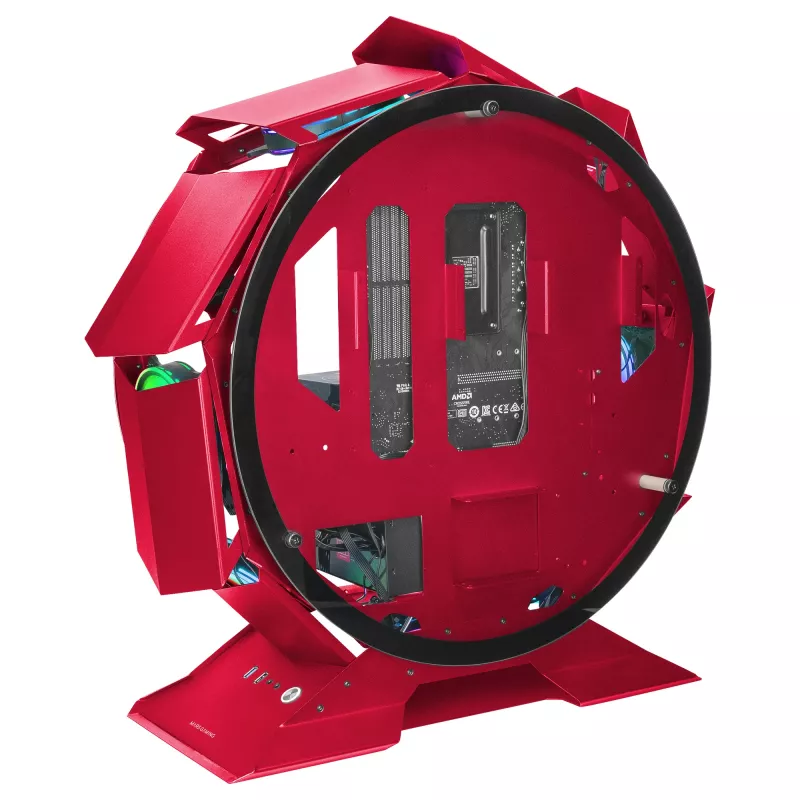 Mars Gaming MCORB Case per PC Gaming Micro-ATX XL rosso design rotondo personalizzato doppio vetro temperato