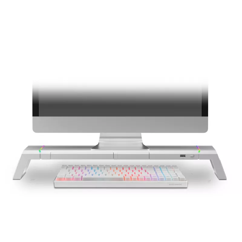 Mars Gaming MGS-ONE White supporto monitor Chroma RGB dimensioni regolabili supporto per smartphone e tablet USB 2.0 frontale