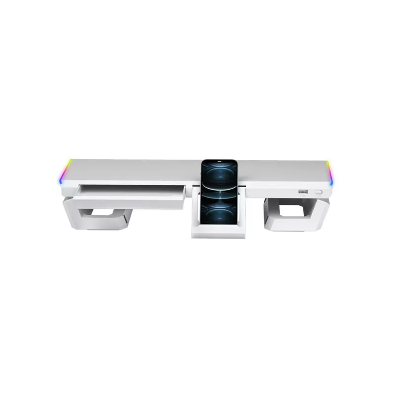 Mars Gaming MGS-ONE White supporto monitor Chroma RGB dimensioni regolabili supporto per smartphone e tablet USB 2.0 frontale