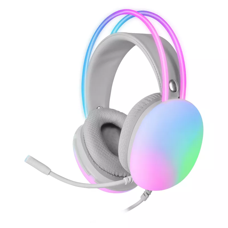 Mars Gaming MH-GLOW Cuffie bianche 360° Full Chroma RGB Flow microfono con cancellazione del rumore design ultraleggero cuscinetti in memory foam compatibilità universale