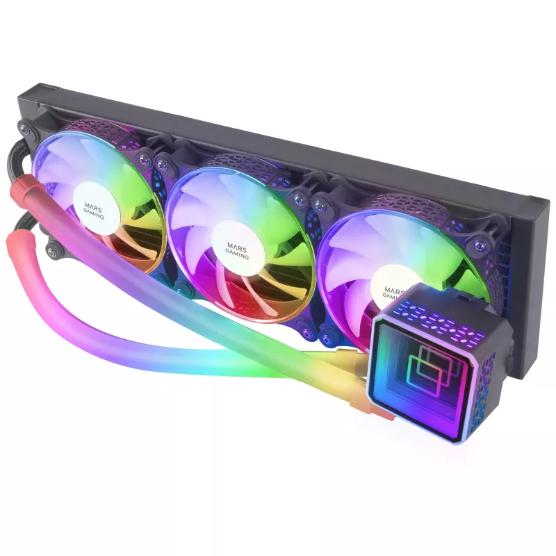 Mars Gaming ML-ULTRA360 Raffreddamento a liquido CPU nero TDP 650W Infinity Mirror 3 ventole FDB ARGB silenziose tubi ARGB multisocket universale