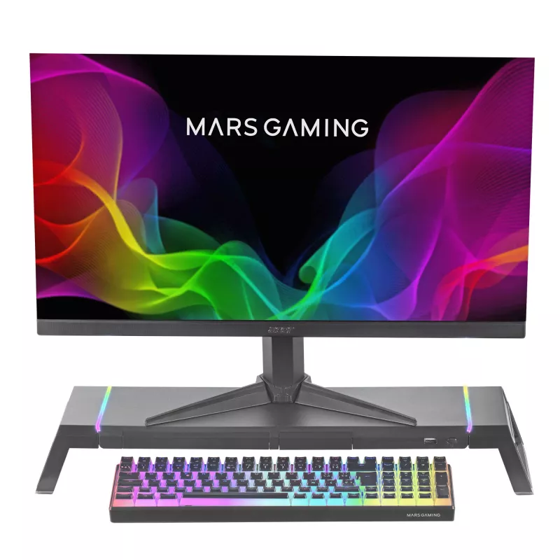 Mars Gaming MGS-ONE Supporto monitor Chroma RGB nero dimensione regolabile supporto per smartphone e tablet USB 2.0 frontale