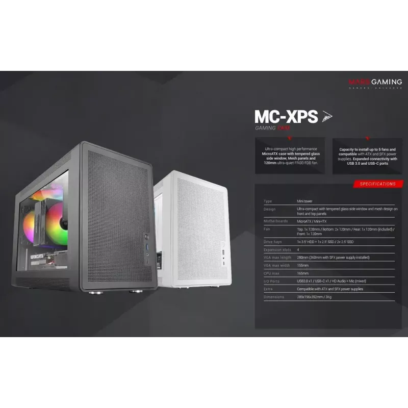 Case per computer Mars Gaming MCXPSW mATX bianco
