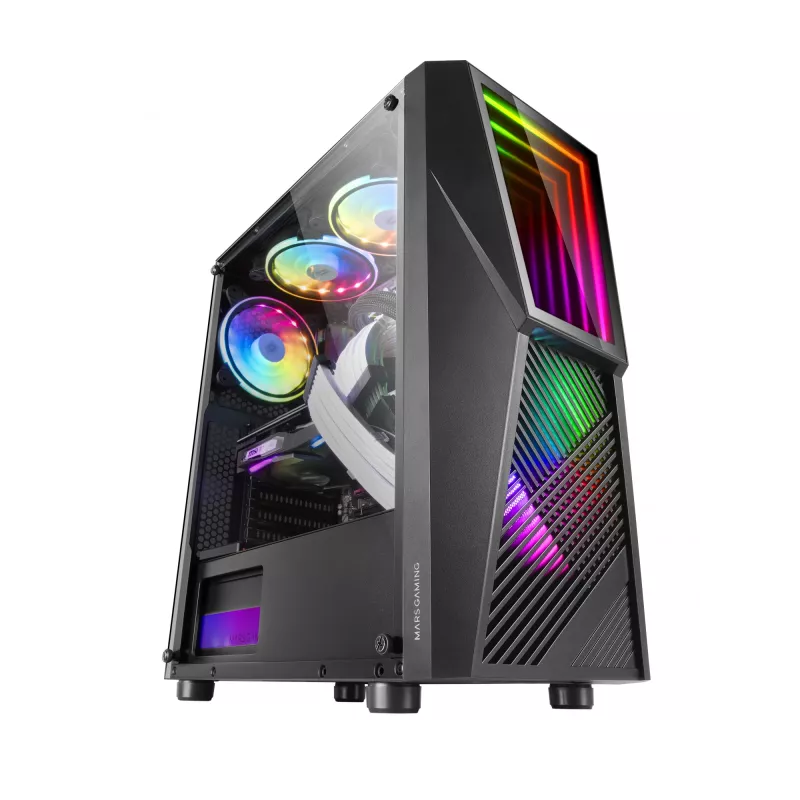 Mars Gaming MC777, case per computer ATX, illuminazione ARGB, nero, PC, nero, ATX, micro ATX, Mini-ITX, blu, verde, rosso, 15,8 cm, 31,8 cm