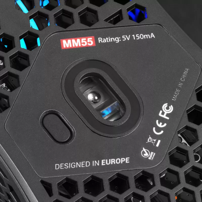 Mars Gaming MM55 nero mouse da gaming RGB Chroma ultraleggero 55g 12800 DPI switch meccanici HUANO