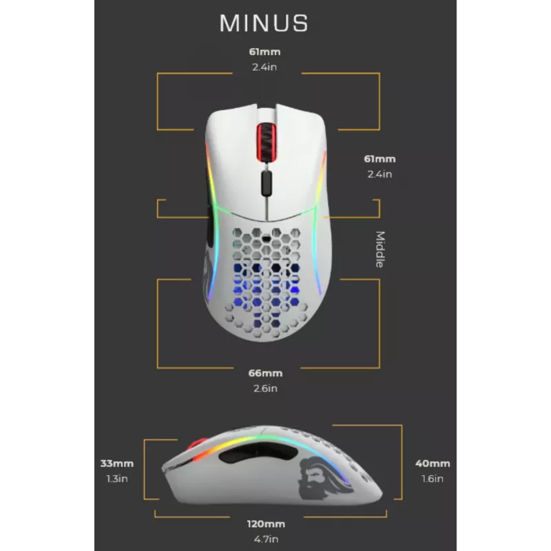 Glorious Gaming Glorious Model D Minus - bianco opaco, per destrorsi, ottico, USB Type-A, 3200 DPI, 1 ms, bianco
