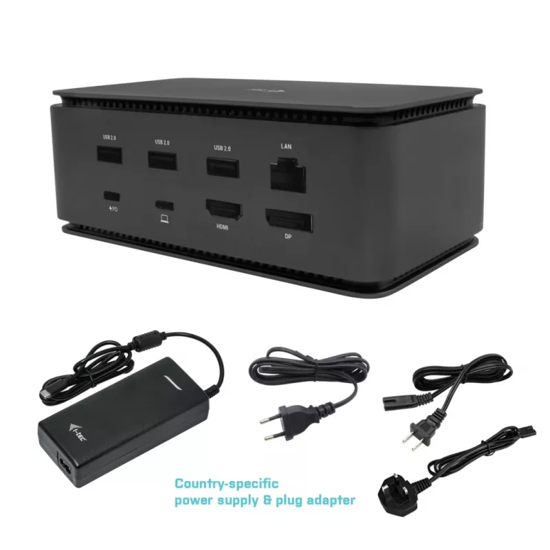 i-tec Metal docking station USB4 Dual 4K HDMI DP con Power Delivery 80 W + caricabatterie universale 100 W