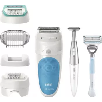 Braun Silk-épil 5 810 + Gillette Venus Trimmer 28 pinzette blu, bianco