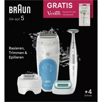 Braun Silk-épil 5 810 + Gillette Venus Trimmer 28 pinzette blu, bianco