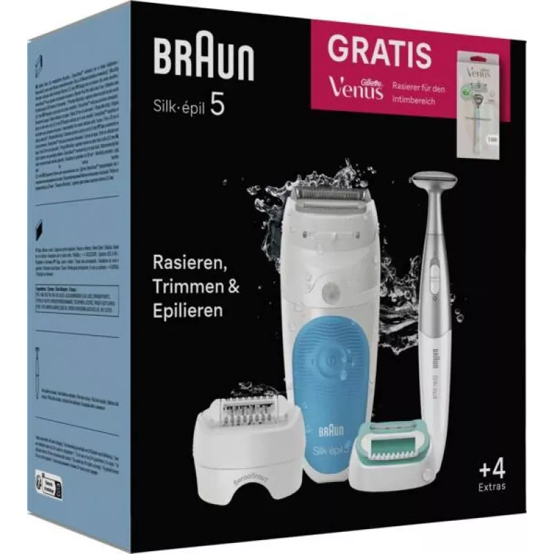 Braun Silk-épil 5 810 + Gillette Venus Trimmer 28 pinzette blu, bianco