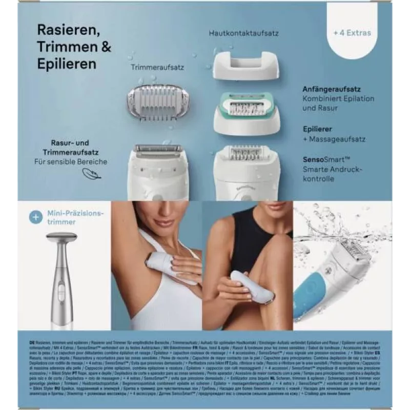 Braun Silk-épil 5 810 + Gillette Venus Trimmer 28 pinzette blu, bianco