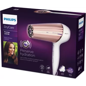Asciugacapelli Philips MoistureProtect Sensor HP8280/00 — 2300 W, motore DC, 6 velocità, ionico, getto freddo, viola/bianco