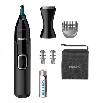 Rifinitore per peli del naso Philips 5000 NT5650/16 – a batteria, AA, impermeabile, lame in acciaio inox, 3 pettini, custodia da viaggio