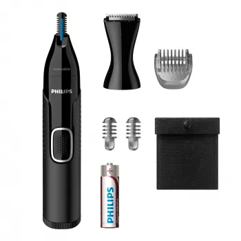 Rifinitore per peli del naso Philips 5000 NT5650/16 – a batteria, AA, impermeabile, lame in acciaio inox, 3 pettini, custodia da viaggio