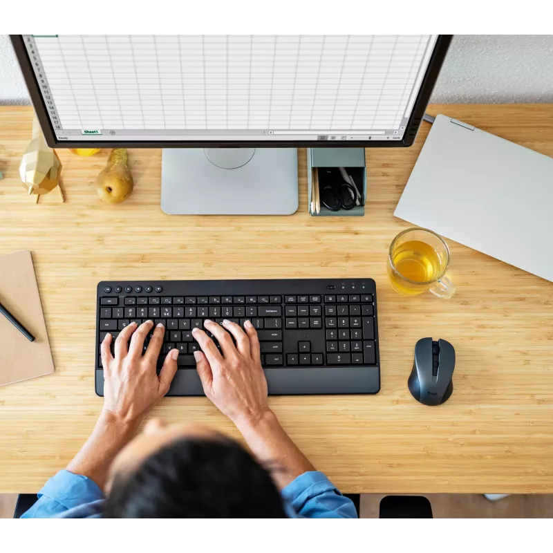Tastiera e mouse Trust Trezo da ufficio RF wireless AZERTY belga nero