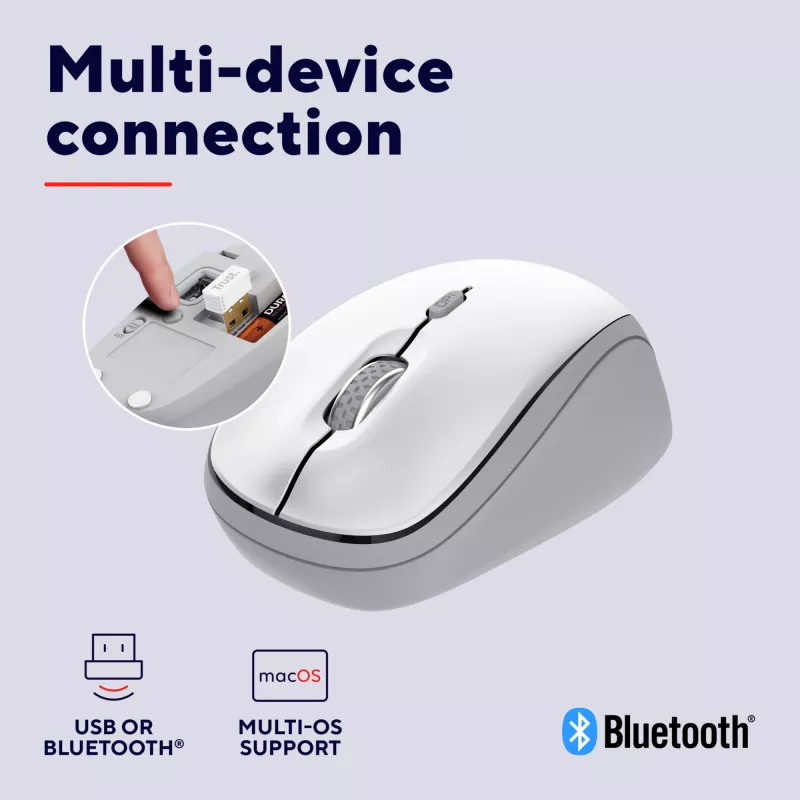 Trust Yvi+ Mouse universale ambidestro RF Wireless + Bluetooth ottico 1600 DPI