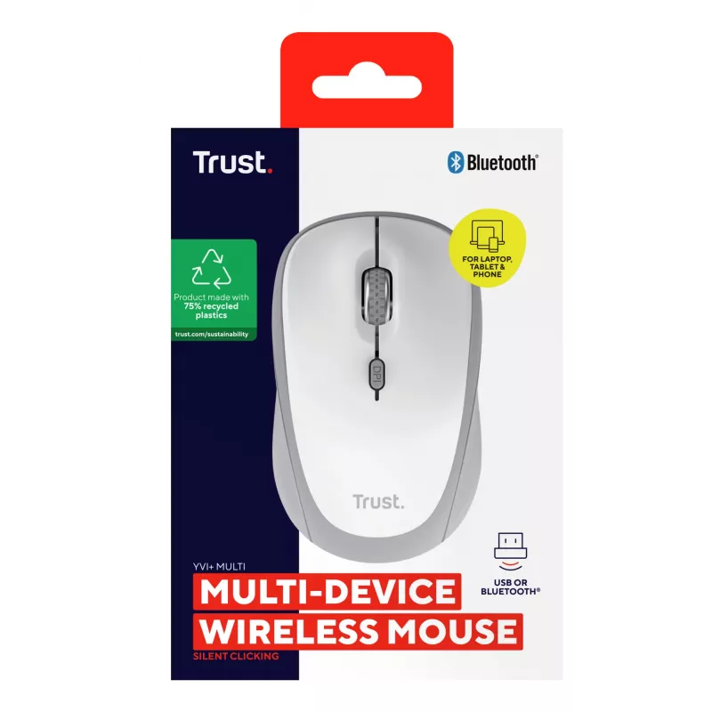 Trust Yvi+ Mouse universale ambidestro RF Wireless + Bluetooth ottico 1600 DPI