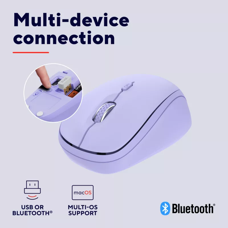Trust Yvi+ Mouse universale ambidestro RF Wireless + Bluetooth ottico 1600 DPI