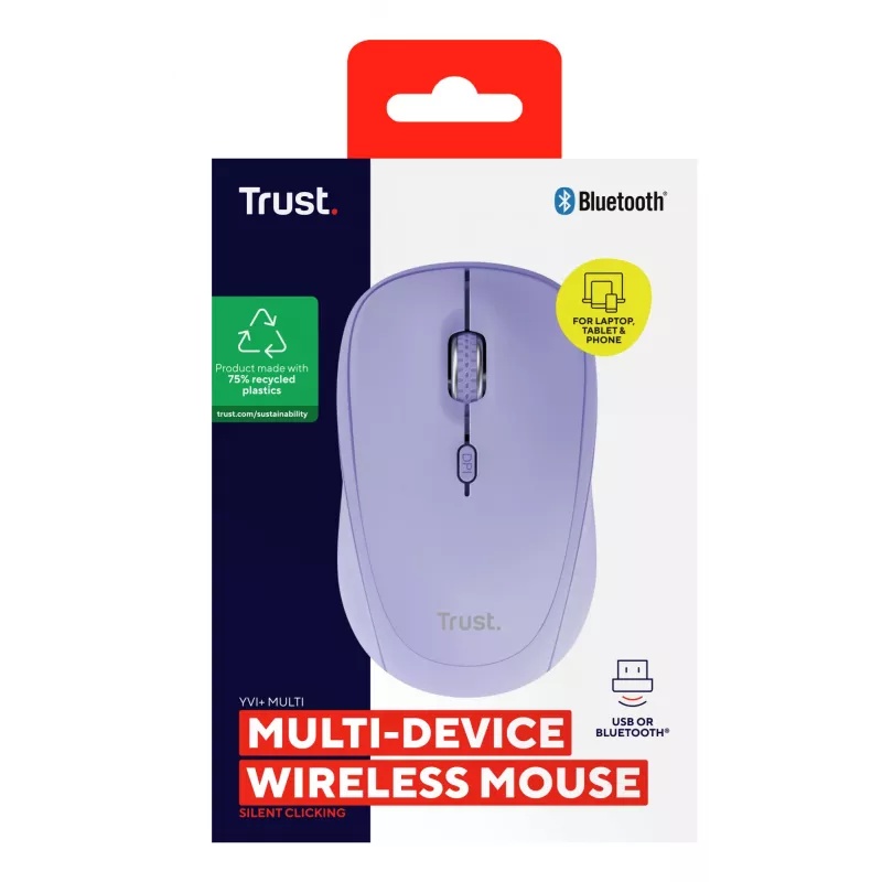 Trust Yvi+ Mouse universale ambidestro RF Wireless + Bluetooth ottico 1600 DPI