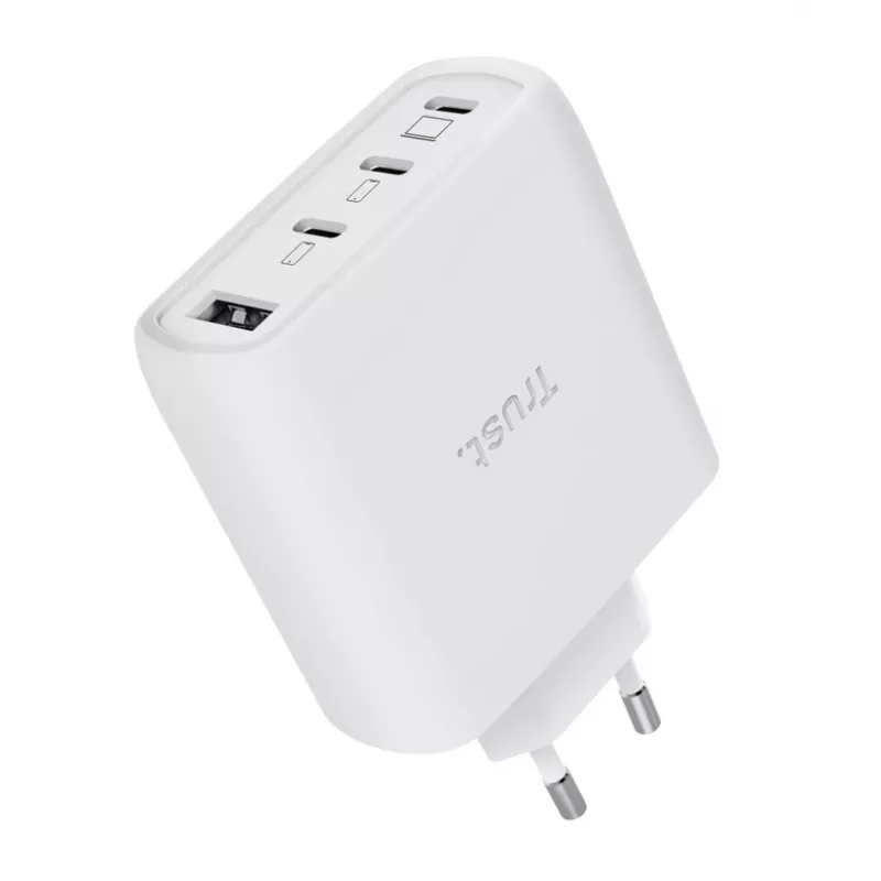 TRUST Maxo 65W caricabatterie rapido AC per interni, 3x USB-C, max 20 V, cavo da 2 m, bianco