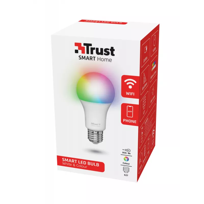 Lampadina smart TRUST 71281 — Wi‑Fi, attacco E27, bianco, 60×60×108 mm