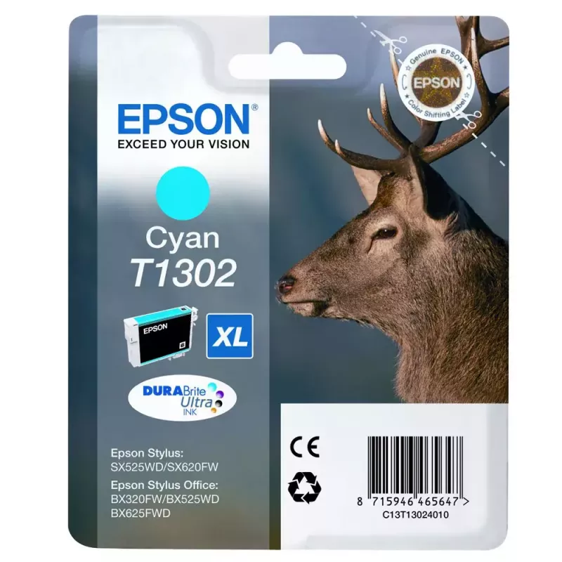 Inchiostro Epson T1302 DURABrite Ultra Stag confezione singola ciano