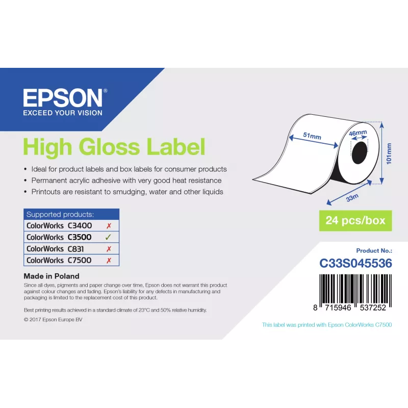 Epson etichetta lucida - rotolo continuo: 51 mm x 33 m
